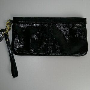 Coach Black Leather Wristlet Clutch Handbag Glossy Minimalist Quiet Luxury Luxe